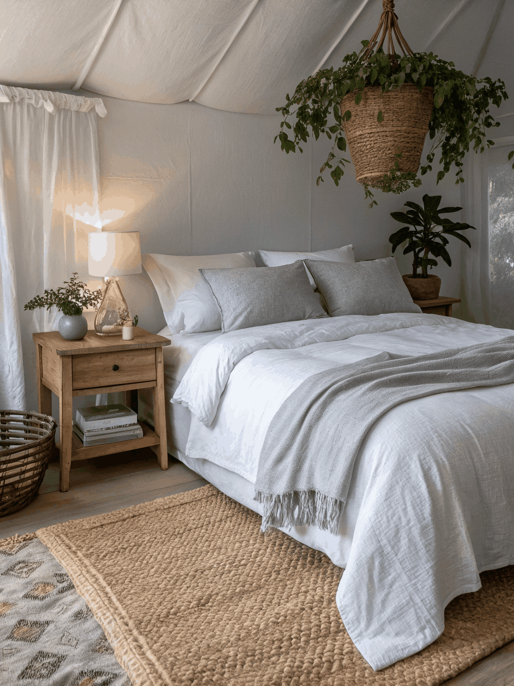 Master bedroom with handcrafted COILHAUS tufted bed frame and organic cotton mattress